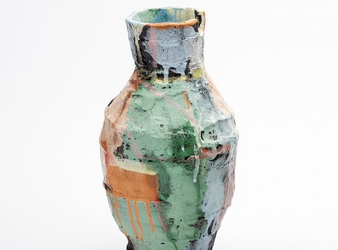 Grün-Orangene Vase mit in sich verlaufenden Farben