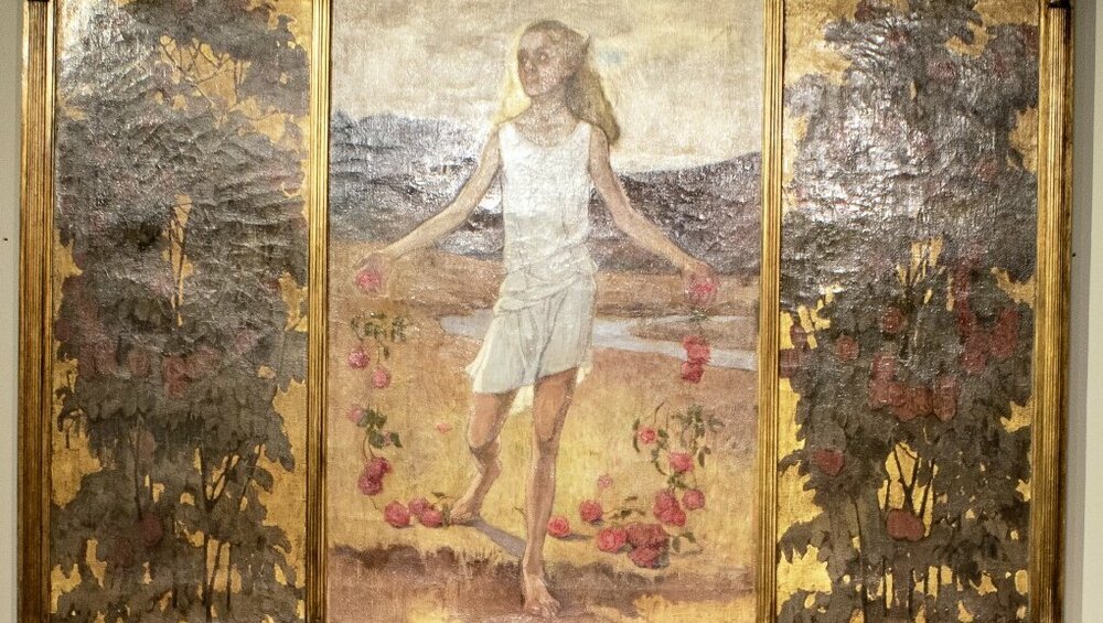 Februar 2020: Das Triptychon "Frühling" (1913) von Hildegard von Mach wird in die Dauerausstellung "Jugendstil bis Gegenwart" integriert