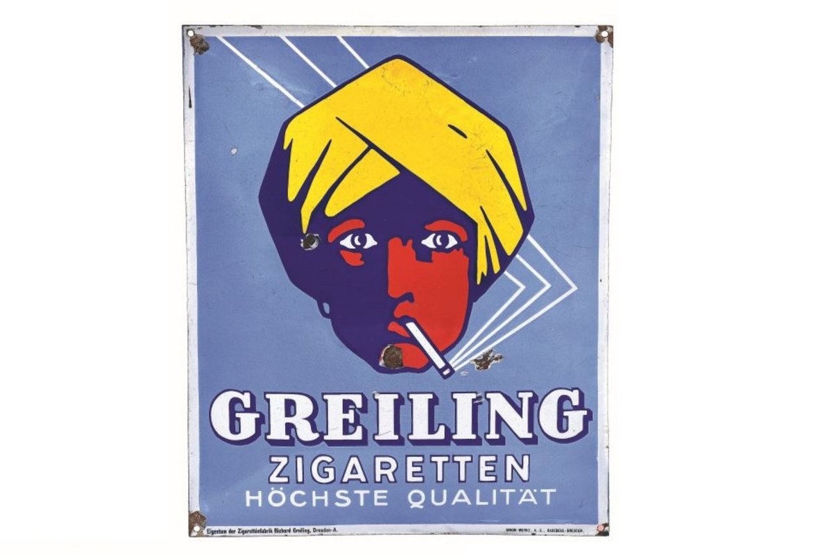 Emailschild "Greiling Zigaretten", Union-Werke AG, Radebeul, um 1920. Foto: Esther Hoyer