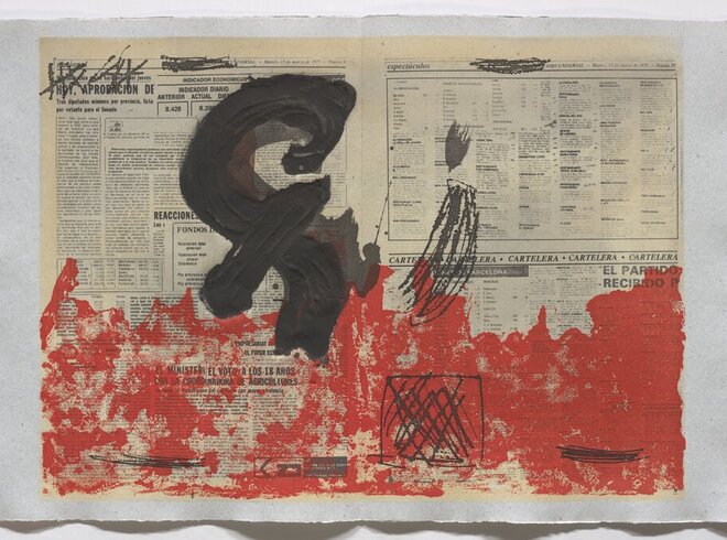 Antoni Tàpies, Aquatinta aus: Octavio Paz, Petrificada Petrificante, Paris: Maeght 1978; Foto: GRASSI Museum für Angewandte Kunst Leipzig