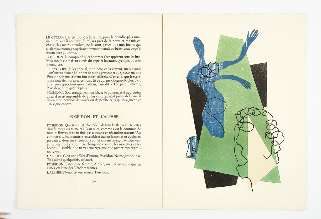 Henri Laurens, Farbholzstich aus: Lucien de Samosate, Dialogues, Paris: Tériade, 1951 © VG Bild-Kunst, Bonn 2023; Foto: GRASSI Museum für Angewandte Kunst Leipzig